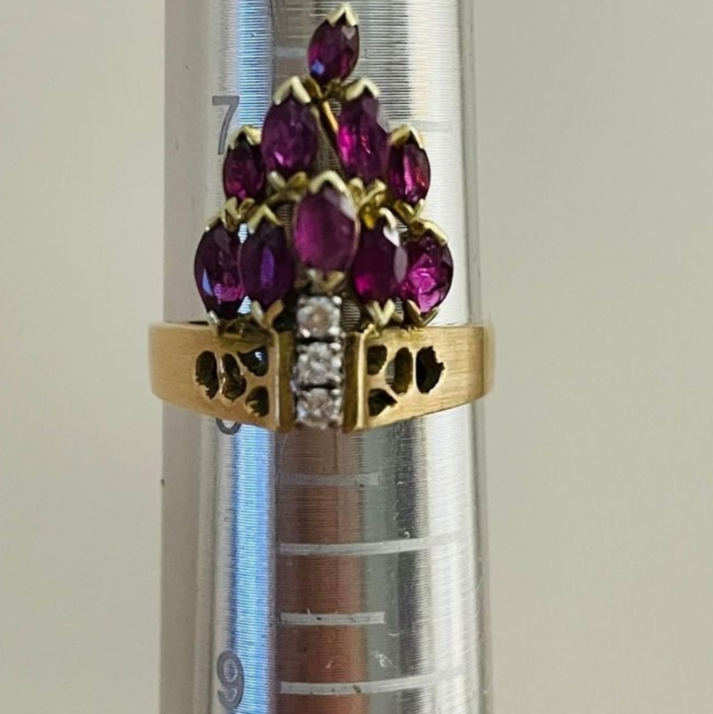 Vintage 1900-1930 Ruby & Diamond Crown Ring set in 14k Solid Gold - Picture 5 of 5